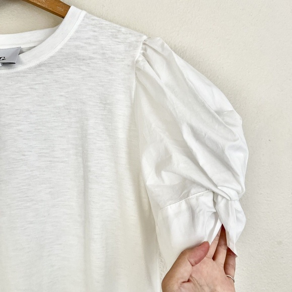 New GWYN Christopher Puff Sleeve Poplin T Shirt in Ivory White - Picture 12 of 14